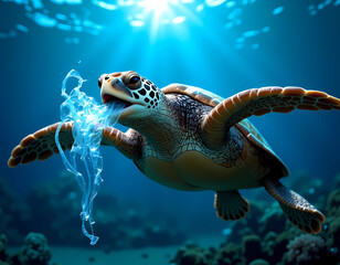 Obraz premium Majestic Sea Turtle Resting on a Vibrant Coral Reef