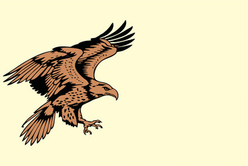 Eagle ready to fly position. Eagle silhouette isolated. Eagle symbol of strength, courage, freedom and immortality. Copy space poster, banner or sticker for media and web.