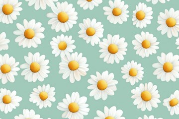 Fototapeta premium Charming Floral Pattern with White Daisies on Soft Green Background