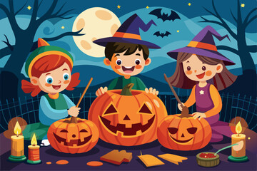 halloween pumpkin and witch