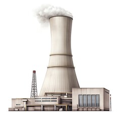 Nuclear power plant front view full length isolate on white background