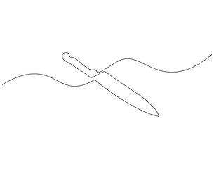 Fototapeta premium Continuous line drawing of kitchen knife. Single line illustration of knife design. Utensil, sharp, kitchen equipment concept. Editable outline