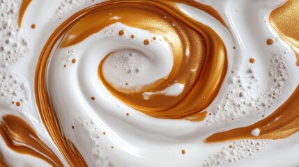 abstract white and gold swirling paint texture with bubbles