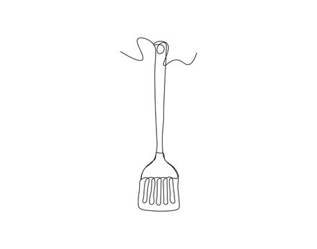 Continuous line drawing of spatula. Single line illustration of kitchen spatula design. Kithcen equipment, Kitchenware concept. Editable outline