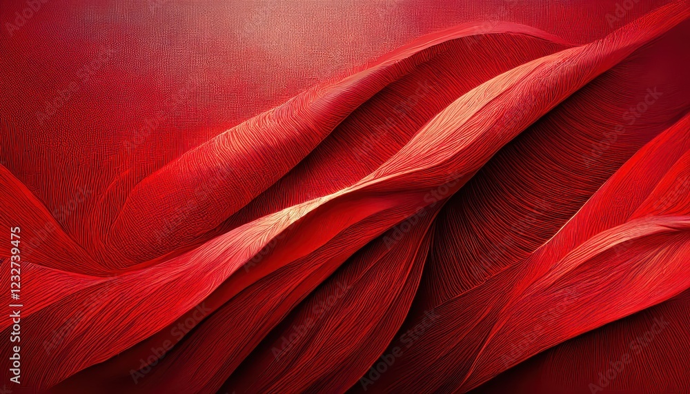 Poster vibrant layered textiles against a deep crimson backdrop, showcasing complex patterns and dynamic te