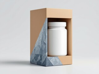 Minimalist packaging featuring geometric design with white jar inside box