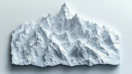 3D White Mountain Landscape on Plain Background, Architectural Model