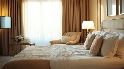 Elegant Modern Bedroom with Neutral Tones and Natural Light