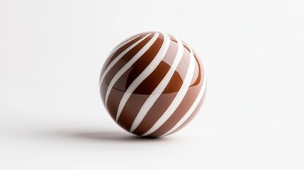 Fototapeta premium close-up of a chocolate candy ball with white swirl design on a white background