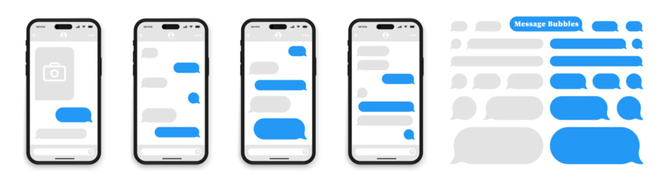 Online chatting. Speech bubbles for chat. Online chatting message bubbles. Speech, chatting, talking, bubbles. Dialogue bubbles. Chat icon message symbol.Text sms template