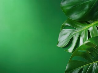 Fototapeta premium tropical monstera leaves on green background