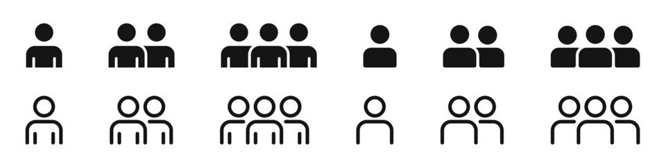 One, two, and group icons. Human interaction symbols