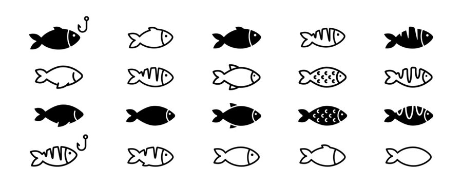 Fish icons. Aquatic life icon set.