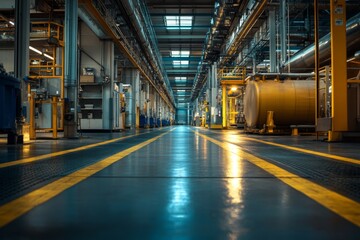 Modern warehouse with industrial lighting