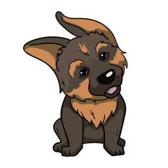 Cute German Shepherd puppy. Colored vector illustration of a funny dog. Hand drawn character isolated on white background