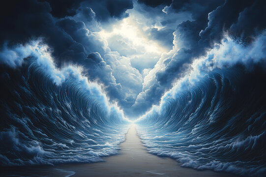Parting Red Sea by Moses for Passage Bible Concept