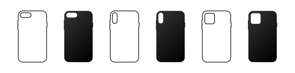 Mobile cases flat and outline. Protective device covers