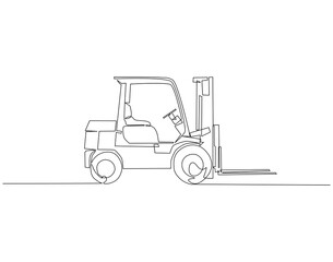 Continuous line drawing of forklift truck. Single line illustration of construction industry and machinery. National forklift safety day concept. Editable outline