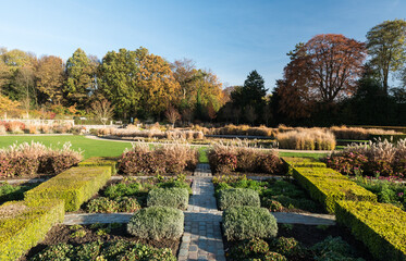 Panoramic view over the Stuyvenbergh city park during autumn in Laeken, Brussels, Belgium
