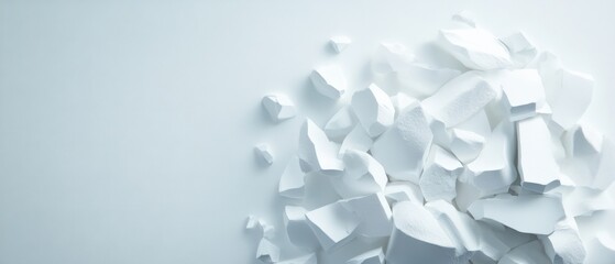 white abstract background with broken pieces of plaster or chalk