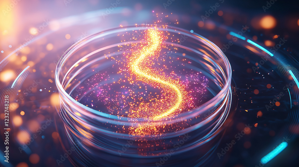 Poster mesmerizing swirl of glowing particles dances within transparent container, creating captivating vis