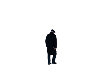 Rear view of an old man in the winter png isolated transparent