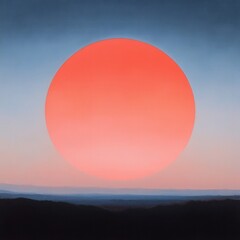 Obraz premium vibrant orange sun setting over a distant mountain range