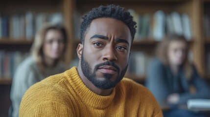 Focused student engages in thoughtful discussion during a study session in a university library