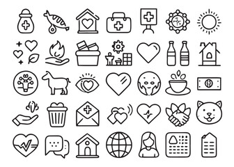 Vector illustration in modern thin line style of charity related icons