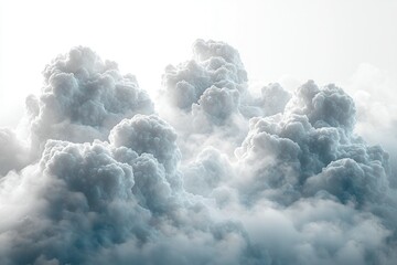 Billowing cumulus clouds fill sky, bright sunlight above