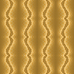 A digital seamless vector pattern featuring wavy, geometric snakeskin inspired stripes in golden and brown hues. Perfect for digital backgrounds, textiles, and wallpaper.
