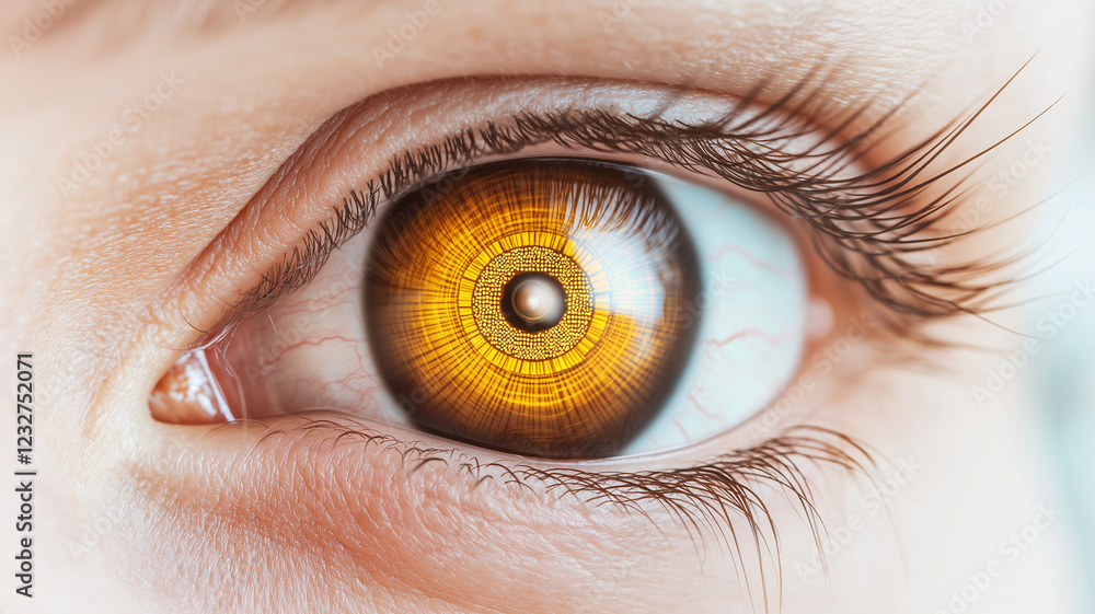 Aufkleber hyper realistic image of robotic eye with intricate details and vibrant colors, showcasing advanced 