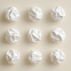 Fototapeta premium nine crumpled pieces of white paper on a beige background