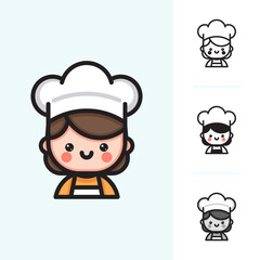 Simple Modern Cute Bold and Minimalist Smiling Cartoon Female Chef Character Logo Illustration Design