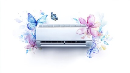 indoor unit of air conditioning with colorful flowers and butterflies, clean and nice smelling air conditioning