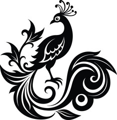 Fototapeta premium Elegant Peacock Silhouette Stencil Vector Illustration Design