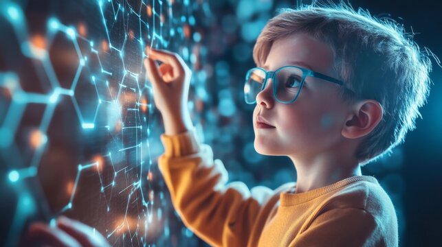 Child Interacting with Futuristic Digital Interface