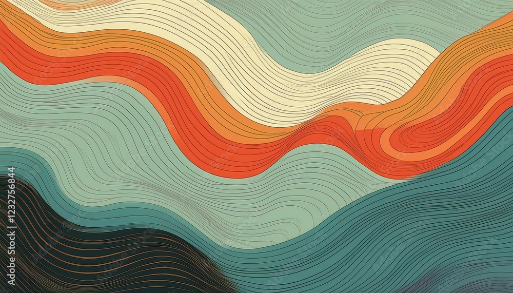 Poster striking, vintageinspired abstract pattern with a retro aura and wavy textures, perfect for adding a