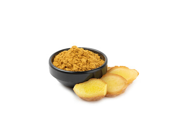 Fresh ginger and lemon isolated on white background. Sliced ​​ginger. Ginger root. Traditional...