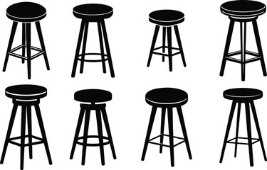 Set of Bar Stool Icon Silhouette Vector Illustration design