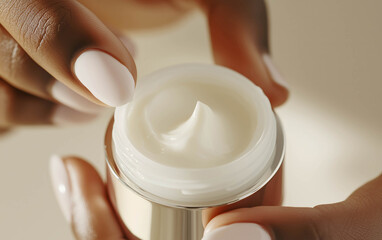 Close-Up Photo of Skincare Product Held by Woman's Hands
