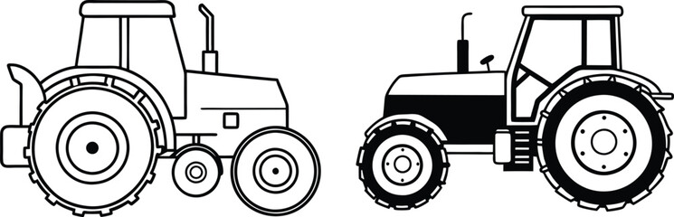 Tractor Silhouette with Large Rear Wheels Vector Illustration