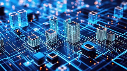 Digital Metropolis: A futuristic cityscape built on a circuit board, showcasing the convergence of technology and urban development.