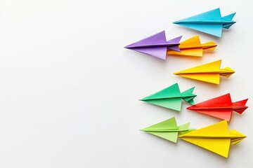 A concept of business competition illustrated with paper planes against a white backdrop