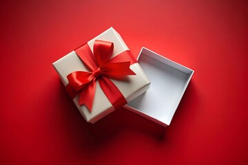 Open single white gift box with a realistic view from the top, perfect for showcasing presents and creating an elegant atmosphere.