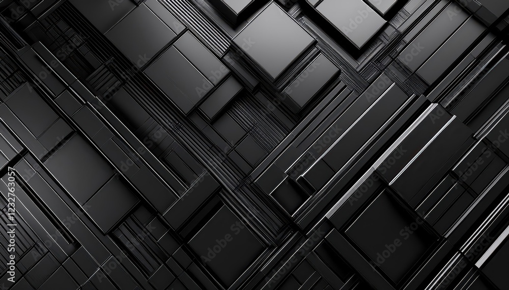 Aufkleber striking 3d abstract wallpaper of black interlocking blocks, emphasizing modern technology and clean