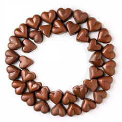 Fototapeta premium Front View, Circular Picture Frame Made of Heart-Shaped Chocolates, Indulgent and Playful