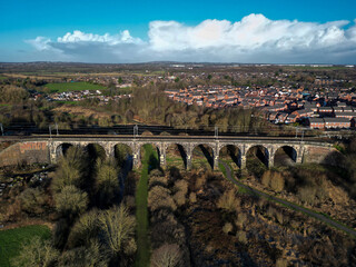 An aerial view of the Sankey Viaduct (Nine Arches) near Newton-le-Willows in Merseyside, UK