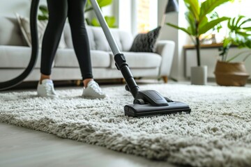 modern cleaning with a person vacuuming a stylish interior