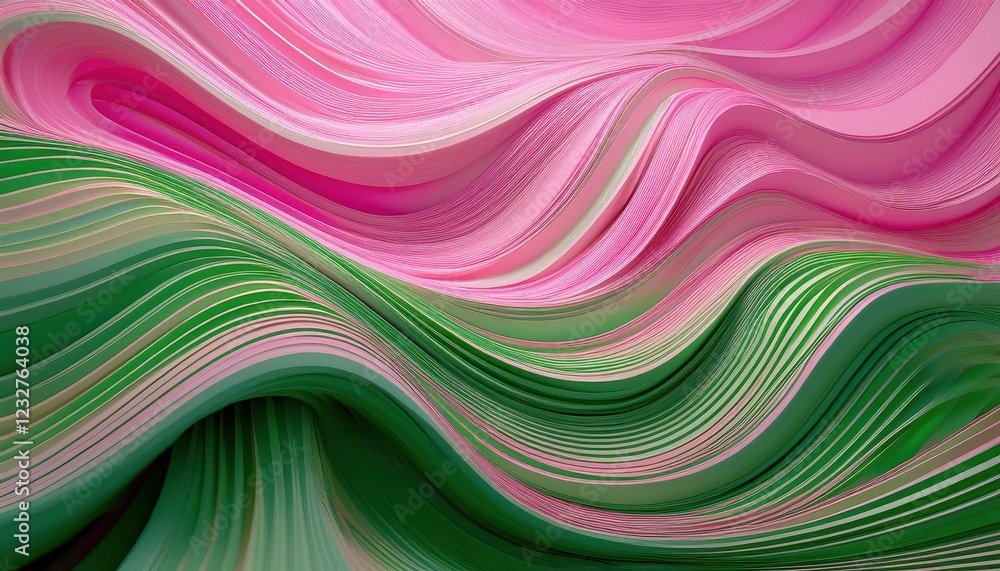 Poster vibrant and eclectic 3d abstract artwork multicolored undulating lines in a pink and green backdrop,